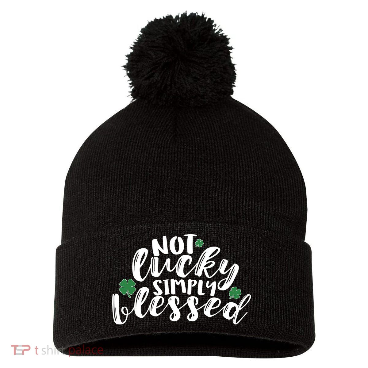Not Lucky Simply Blessed Pom Pom 12in Knit Beanie