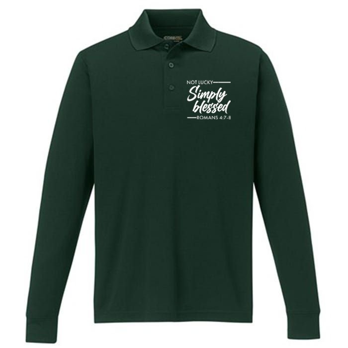 Not Lucky Simply Blessed Romans 4: 7-8 Performance Long Sleeve Polo