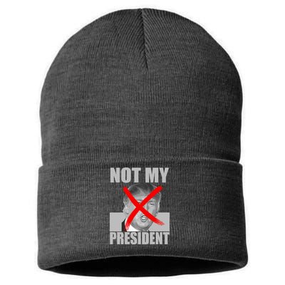 Not My President Red X Spray Paint Anti-Trump Sustainable Knit Beanie