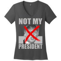 Not My President Red X Spray Paint Anti-Trump Women's V-Neck T-Shirt