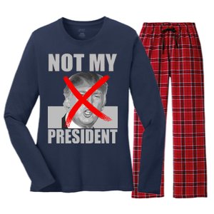 Not My President Red X Spray Paint Anti-Trump Women's Long Sleeve Flannel Pajama Set 