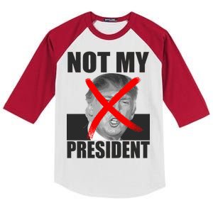 Not My President Red X Spray Paint Anti-Trump Kids Colorblock Raglan Jersey