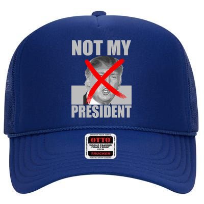 Not My President Red X Spray Paint Anti-Trump High Crown Mesh Back Trucker Hat