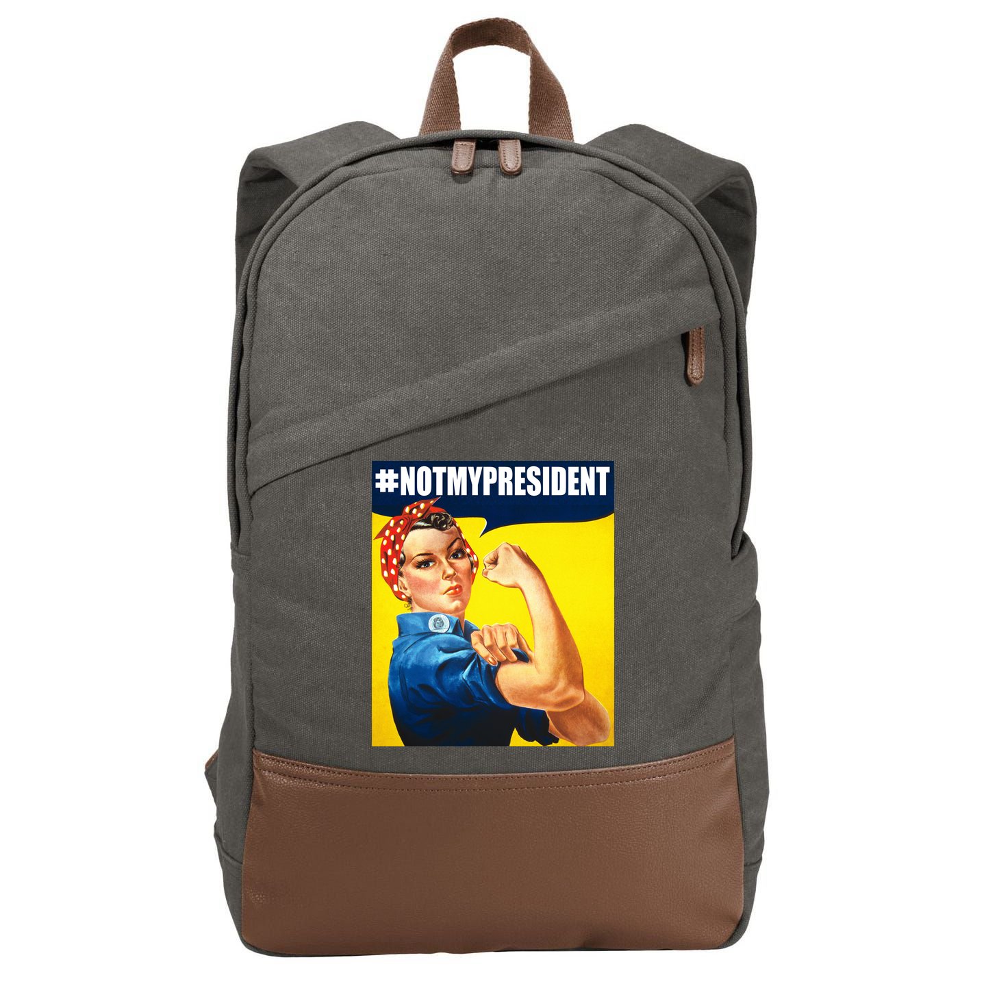 Not My President Rosie Riverter Girl Power Anti Trump Poster Cotton Canvas Backpack