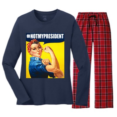 Not My President Rosie Riverter Girl Power Anti Trump Poster Women's Long Sleeve Flannel Pajama Set 