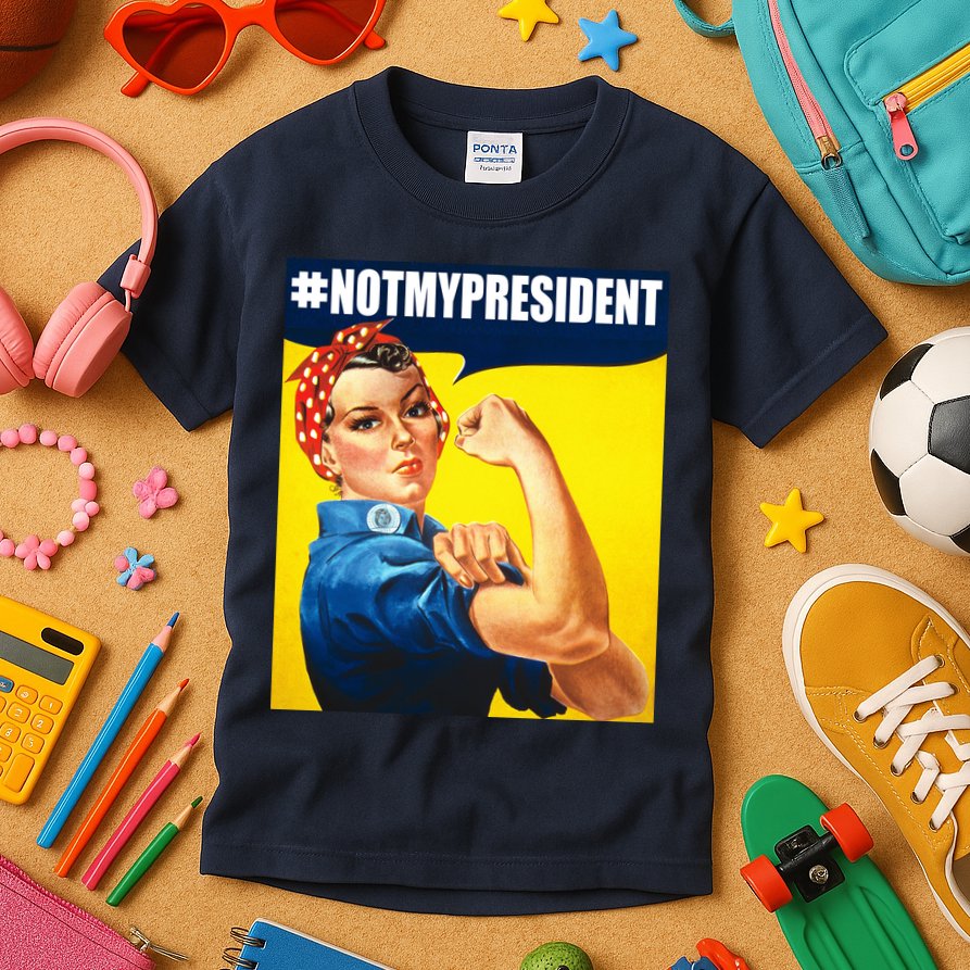 Not My President Rosie Riverter Girl Power Anti Trump Poster Kids T-Shirt