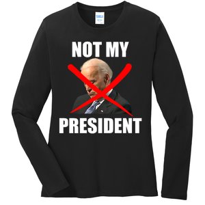 Not My President Trump Anti Biden Ladies Long Sleeve Shirt