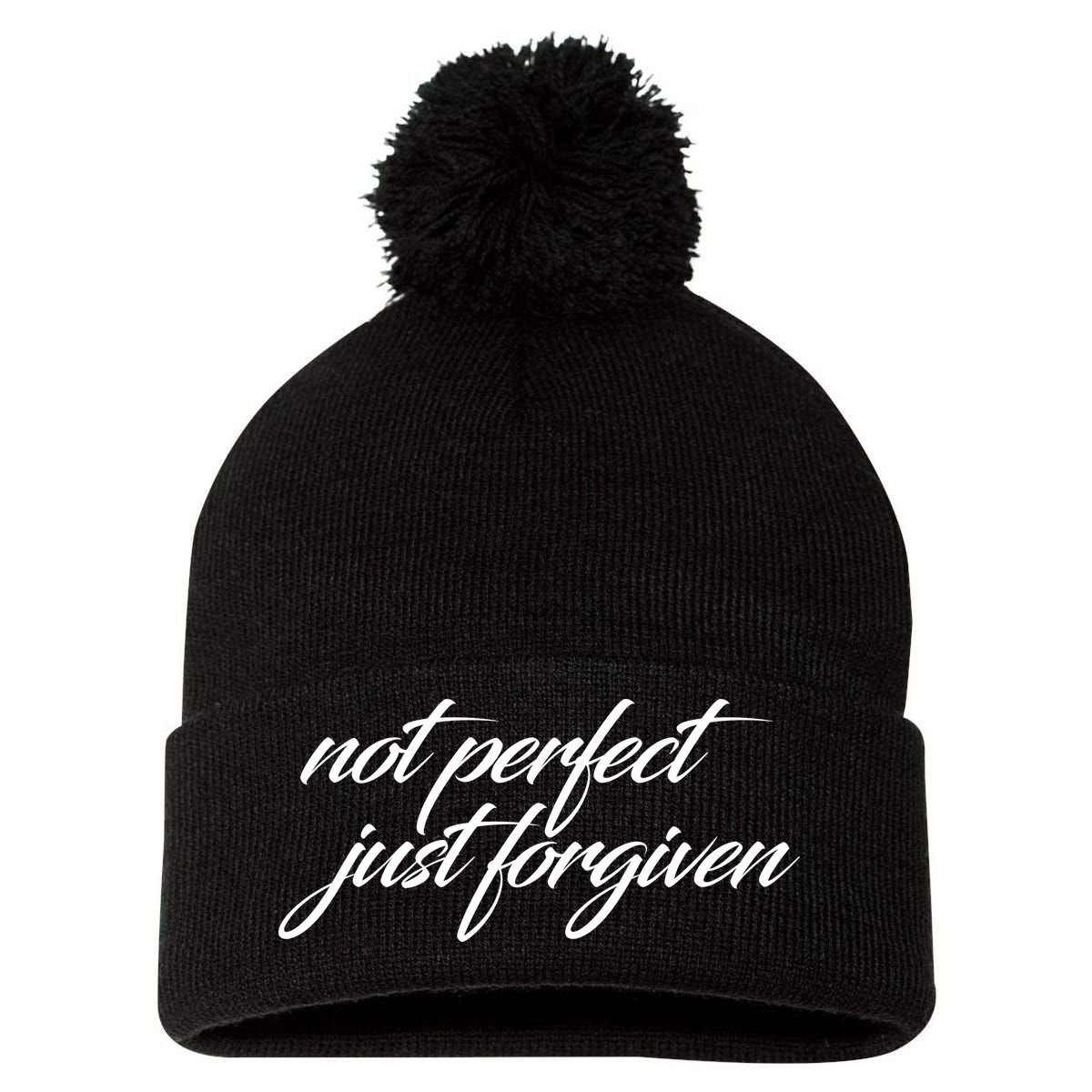 Not Perfect Just Forgiven Pom Pom 12in Knit Beanie