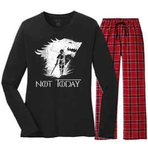 Not Today Arya Wolf Women's Long Sleeve Flannel Pajama Set 