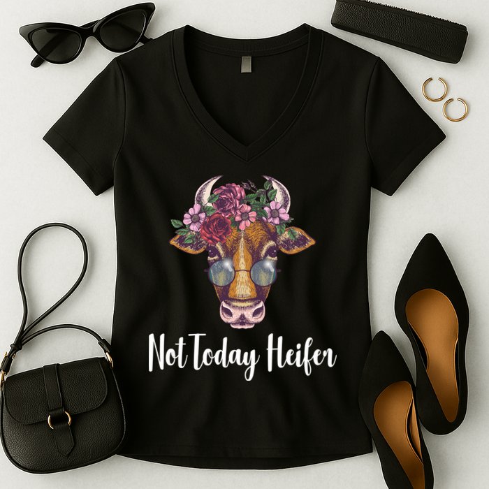 Not Today Heifer Funny Women's V-Neck T-Shirt