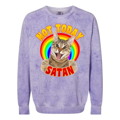 Not Today Satan Funny Cat Rainbow Colorblast Crewneck Sweatshirt