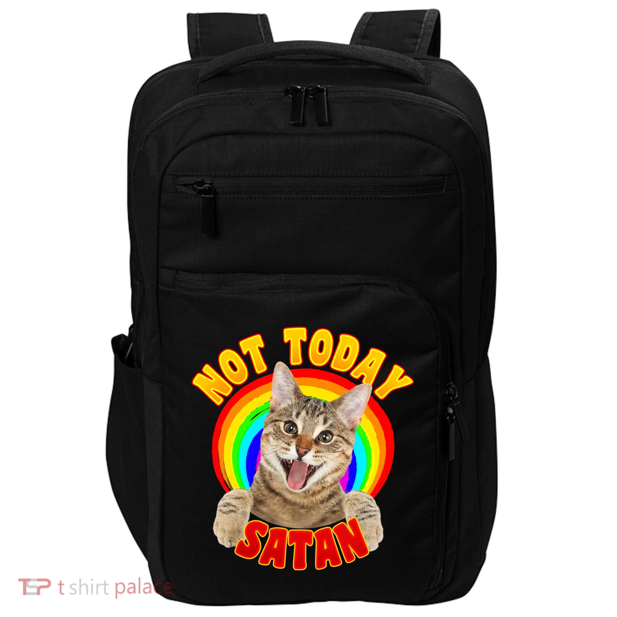 Not Today Satan Funny Cat Rainbow Impact Tech Backpack