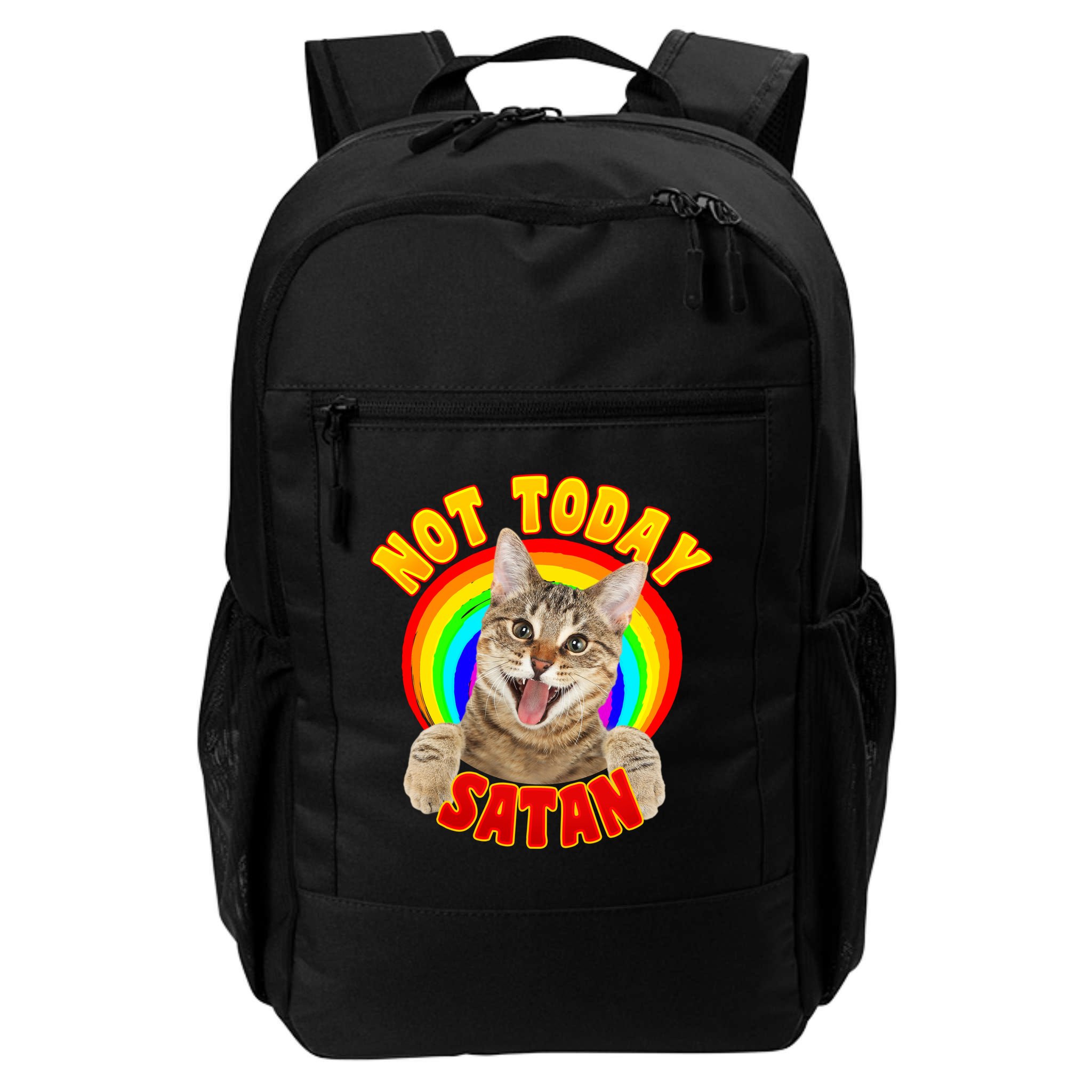 Not Today Satan Funny Cat Rainbow Backpack