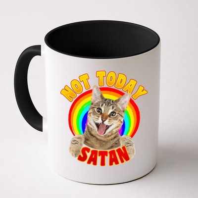 Not Today Satan Funny Cat Rainbow Mug