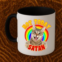 Not Today Satan Funny Cat Rainbow Mug