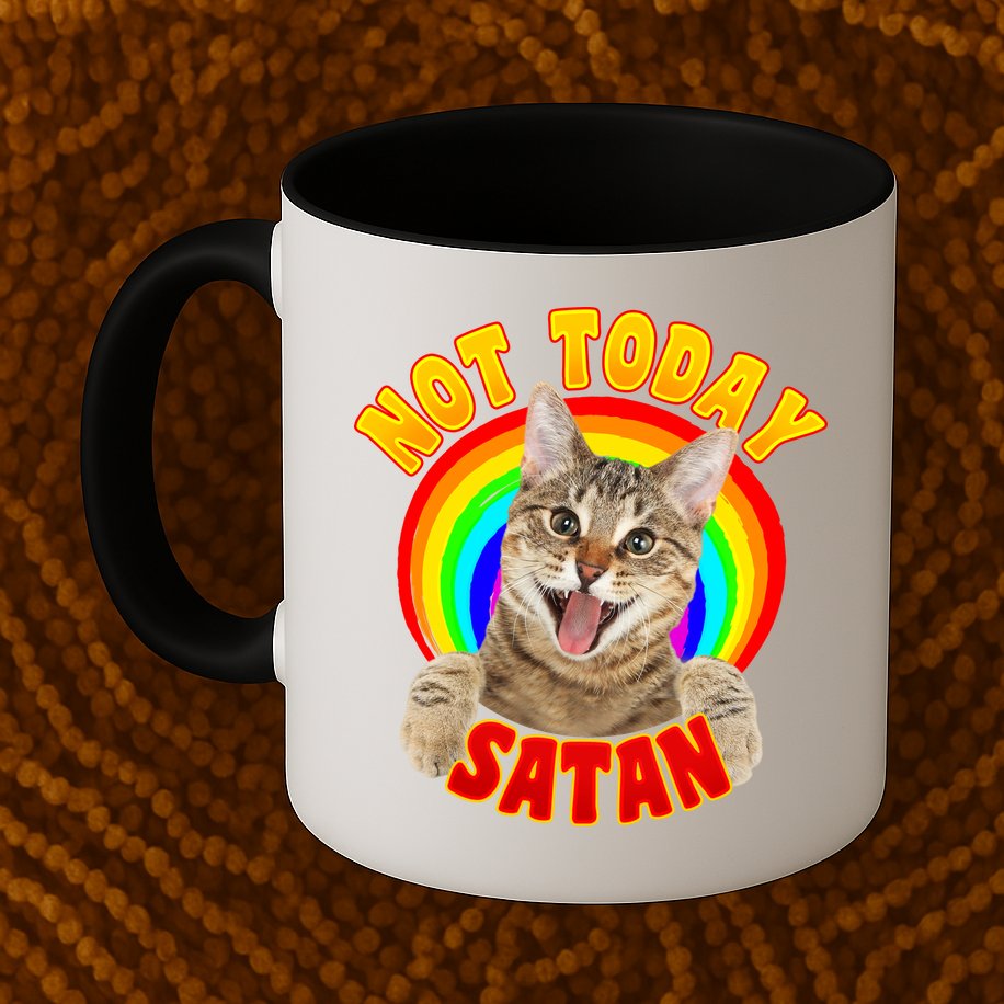 Not Today Satan Funny Cat Rainbow Mug