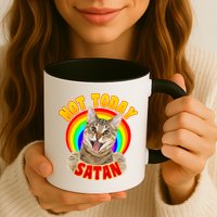 Not Today Satan Funny Cat Rainbow Mug