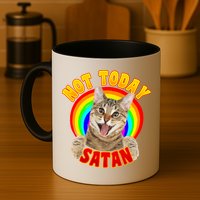 Not Today Satan Funny Cat Rainbow Mug