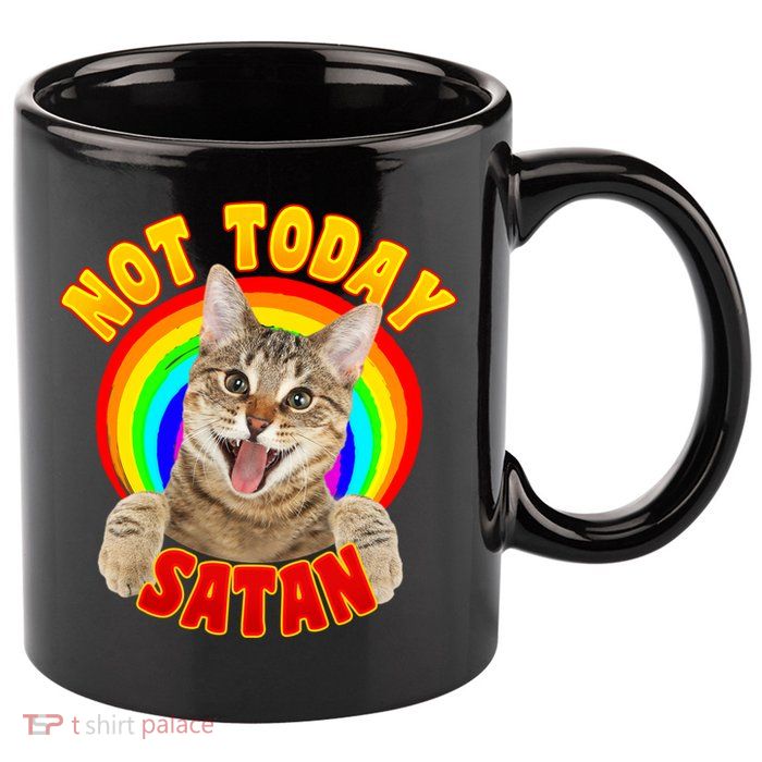 Not Today Satan Funny Cat Rainbow 11oz C Handle Ceramic Mug