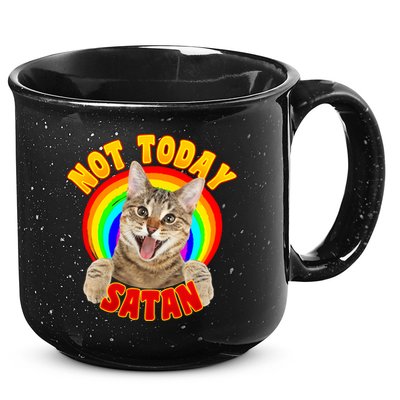 Not Today Satan Funny Cat Rainbow 15oz Campfire Ceramic Mug