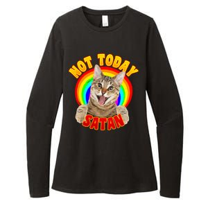 Not Today Satan Funny Cat Rainbow Womens CVC Long Sleeve Shirt