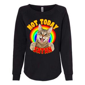 Not Today Satan Funny Cat Rainbow Womens California Wash Sweatshirt