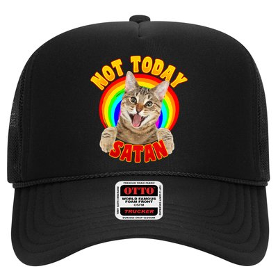 Not Today Satan Funny Cat Rainbow Trucker Hat