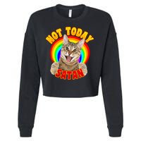 Not Today Satan Funny Cat Rainbow Cropped Pullover Crew