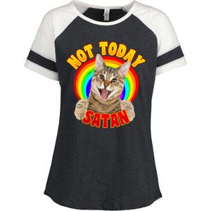 Not Today Satan Funny Cat Rainbow Enza Ladies Jersey Colorblock Tee