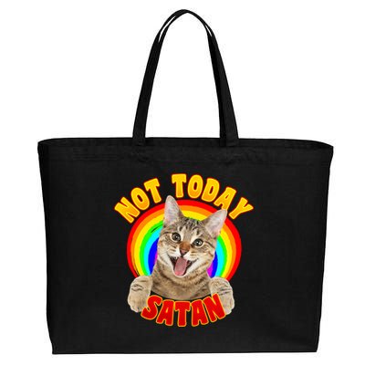 Not Today Satan Funny Cat Rainbow Cotton Canvas Jumbo Tote