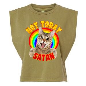 Not Today Satan Funny Cat Rainbow Garment-Dyed Women's Muscle Tee