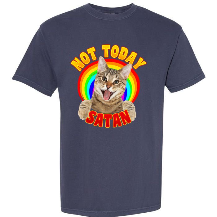 Not Today Satan Funny Cat Rainbow Garment-Dyed Heavyweight T-Shirt