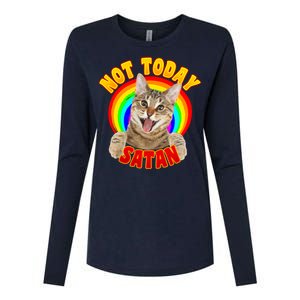 Not Today Satan Funny Cat Rainbow Womens Cotton Relaxed Long Sleeve T-Shirt