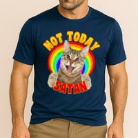 Not Today Satan Funny Cat Rainbow Cooling Performance Crew T-Shirt
