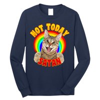 Not Today Satan Funny Cat Rainbow Long Sleeve Shirt