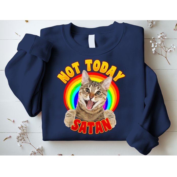 Not Today Satan Funny Cat Rainbow Sweatshirt
