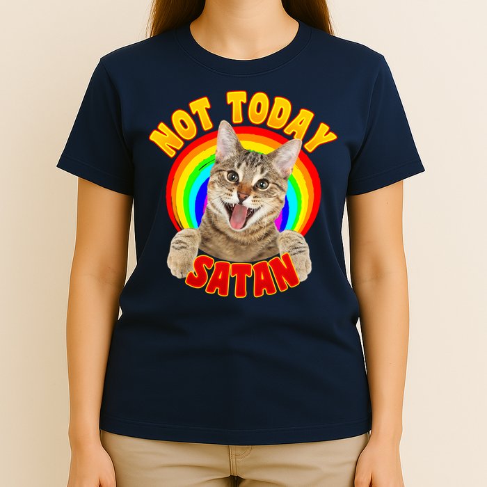 Not Today Satan Funny Cat Rainbow T-Shirt