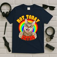 Not Today Satan Funny Cat Rainbow T-Shirt
