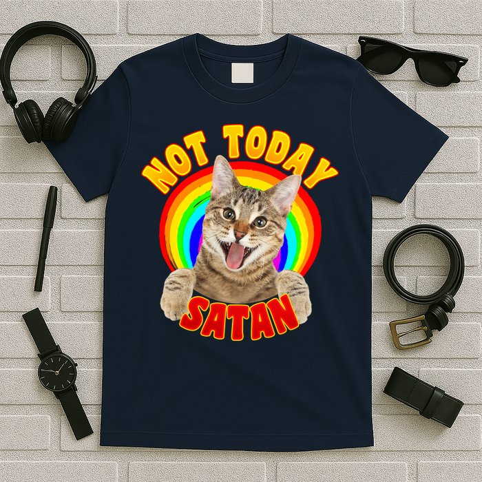 Not Today Satan Funny Cat Rainbow T-Shirt