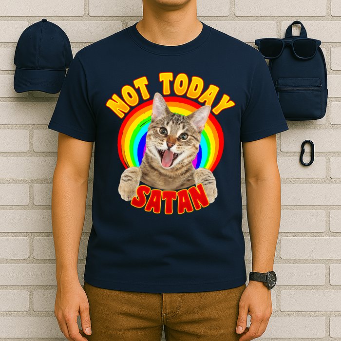 Not Today Satan Funny Cat Rainbow T-Shirt