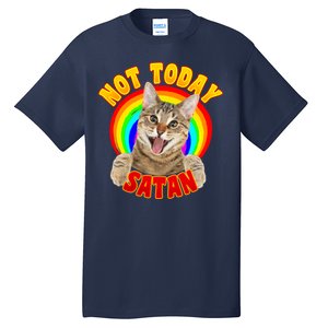 Not Today Satan Funny Cat Rainbow Tall T-Shirt