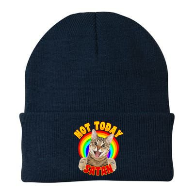 Not Today Satan Funny Cat Rainbow Beanie