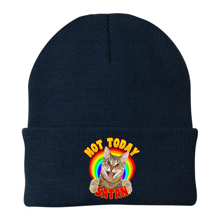 Not Today Satan Funny Cat Rainbow Knit Cap Winter Beanie