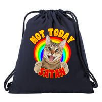 Not Today Satan Funny Cat Rainbow Drawstring Bag