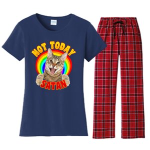 Not Today Satan Funny Cat Rainbow Women's Flannel Pajama Set