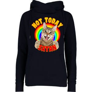 Not Today Satan Funny Cat Rainbow Womens Funnel Neck Pullover Hood