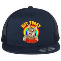 Not Today Satan Funny Cat Rainbow Flat Bill Trucker Hat