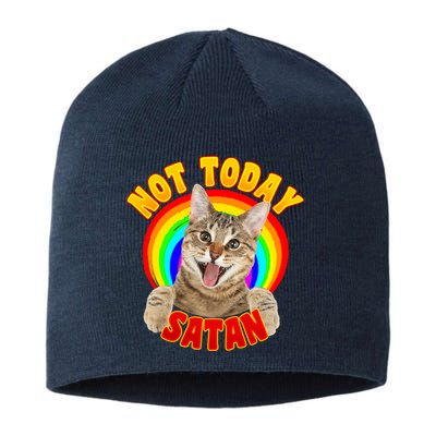 Not Today Satan Funny Cat Rainbow Sustainable Beanie