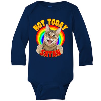 Not Today Satan Funny Cat Rainbow Baby Long Sleeve Bodysuit