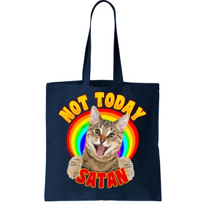 Not Today Satan Funny Cat Rainbow Tote Bag